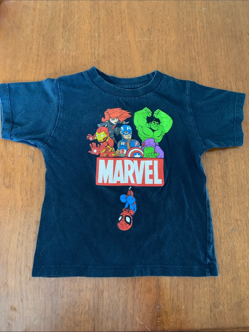 🍊5/$25 Marvel Navy Kids Tee with Multicolor Superhero Graphic size 3T